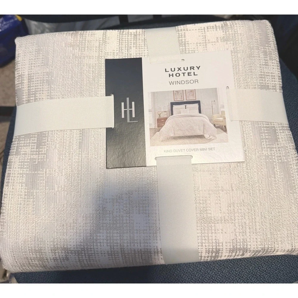 Luxury Windsor King Duvet Cover‎ Silver White NWT Textured 3pc Set 2 King Shams